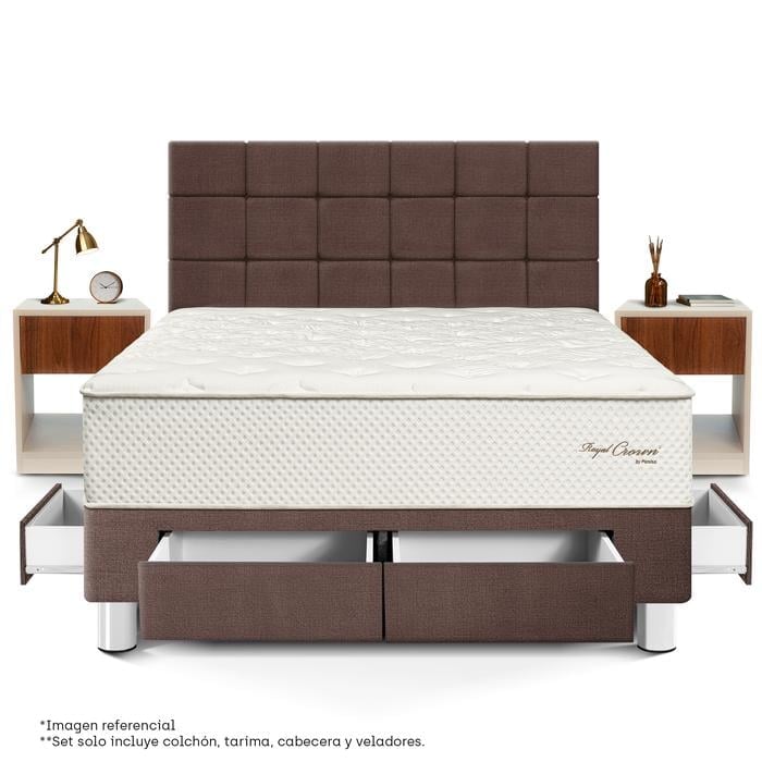 DORMITORIO CON CAJONES PARAÍSO ROYAL CROWN BLOCKS KING + VELADOR CON CAJÓN CHOCOLATE + 2 ALMOHADAS VISCOELÁSTICAS - 3