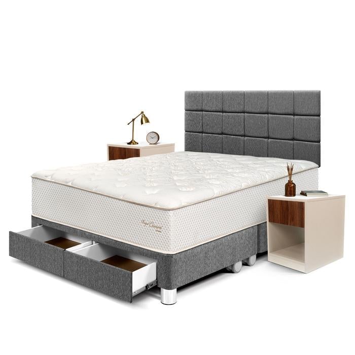 DORMITORIO CON CAJONES PARAÍSO ROYAL CROWN BLOCKS KING + VELADOR CON CAJÓN GRIS + 2 ALMOHADAS VISCOELÁSTICAS - 1