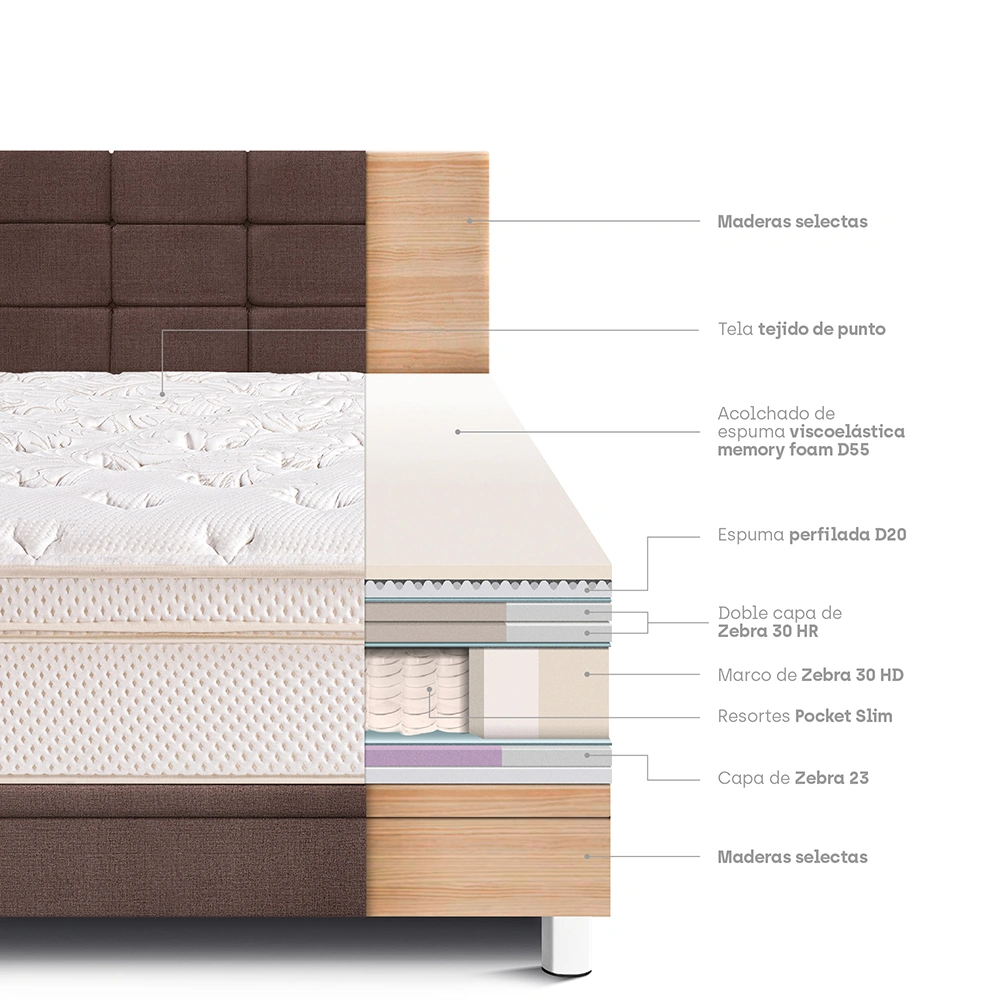 DORMITORIO BOXET PARAÍSO ROYAL CLOUD BLOCKS QUEEN CHOCOLATE + 2 ALMOHADAS VISCOELÁSTICAS - 6