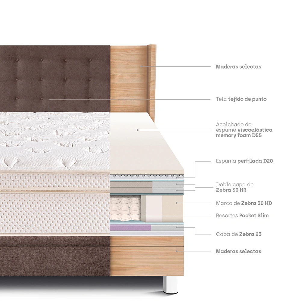 DORMITORIO BOXET PARAÍSO ROYAL CLOUD GOLD 2 PLAZAS CHOCOLATE + 2 ALMOHADAS VISCOELÁSTICAS - 6
