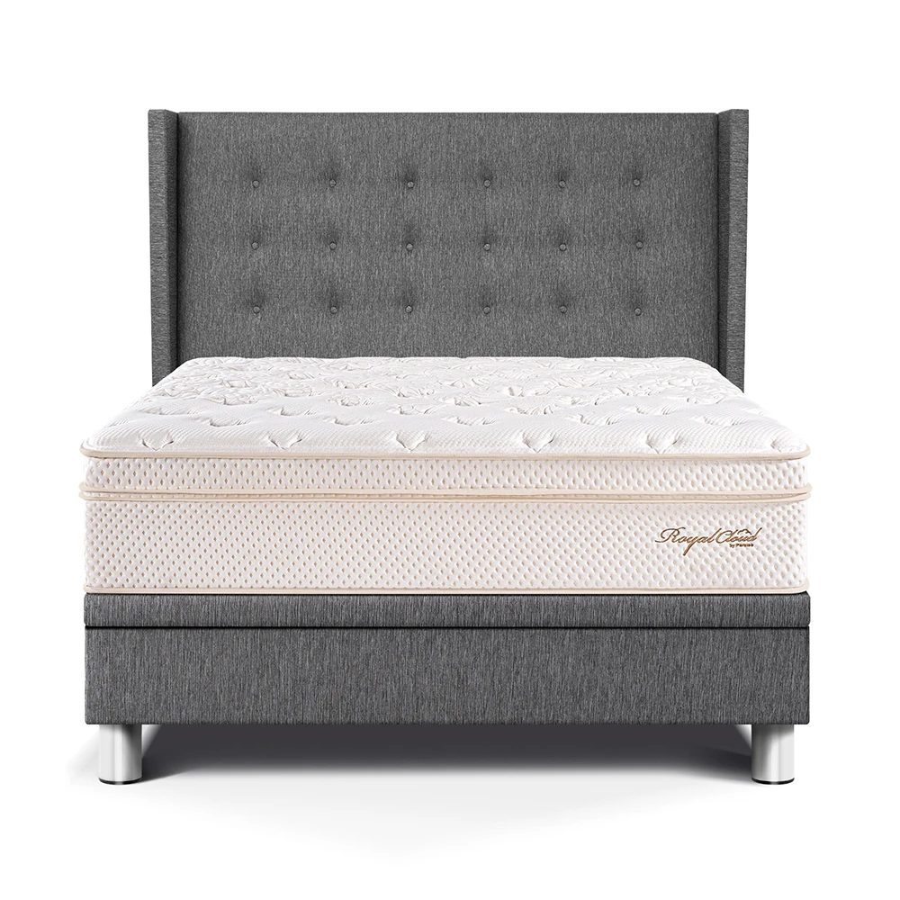 DORMITORIO BOXET PARAÍSO ROYAL CLOUD GOLD QUEEN GRIS + 2 ALMOHADAS VISCOELÁSTICAS - 1