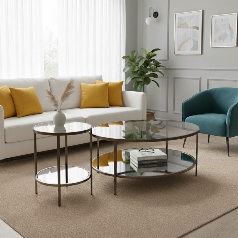 MESA DE CENTRO + MESA LATERAL RIPLEY HOME ESPEJO BRASS - 1