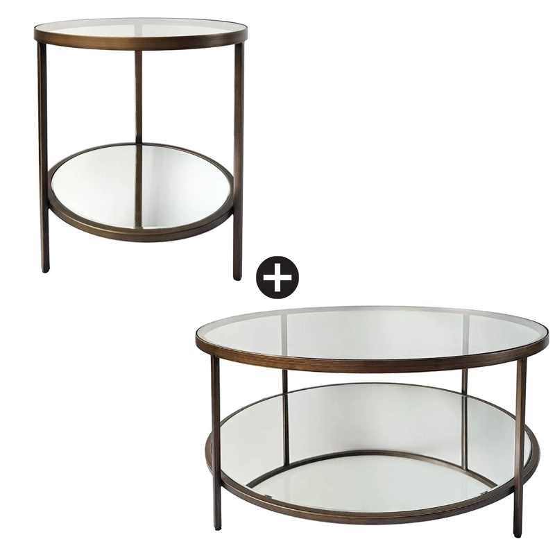 MESA DE CENTRO + MESA LATERAL RIPLEY HOME ESPEJO BRASS - 2