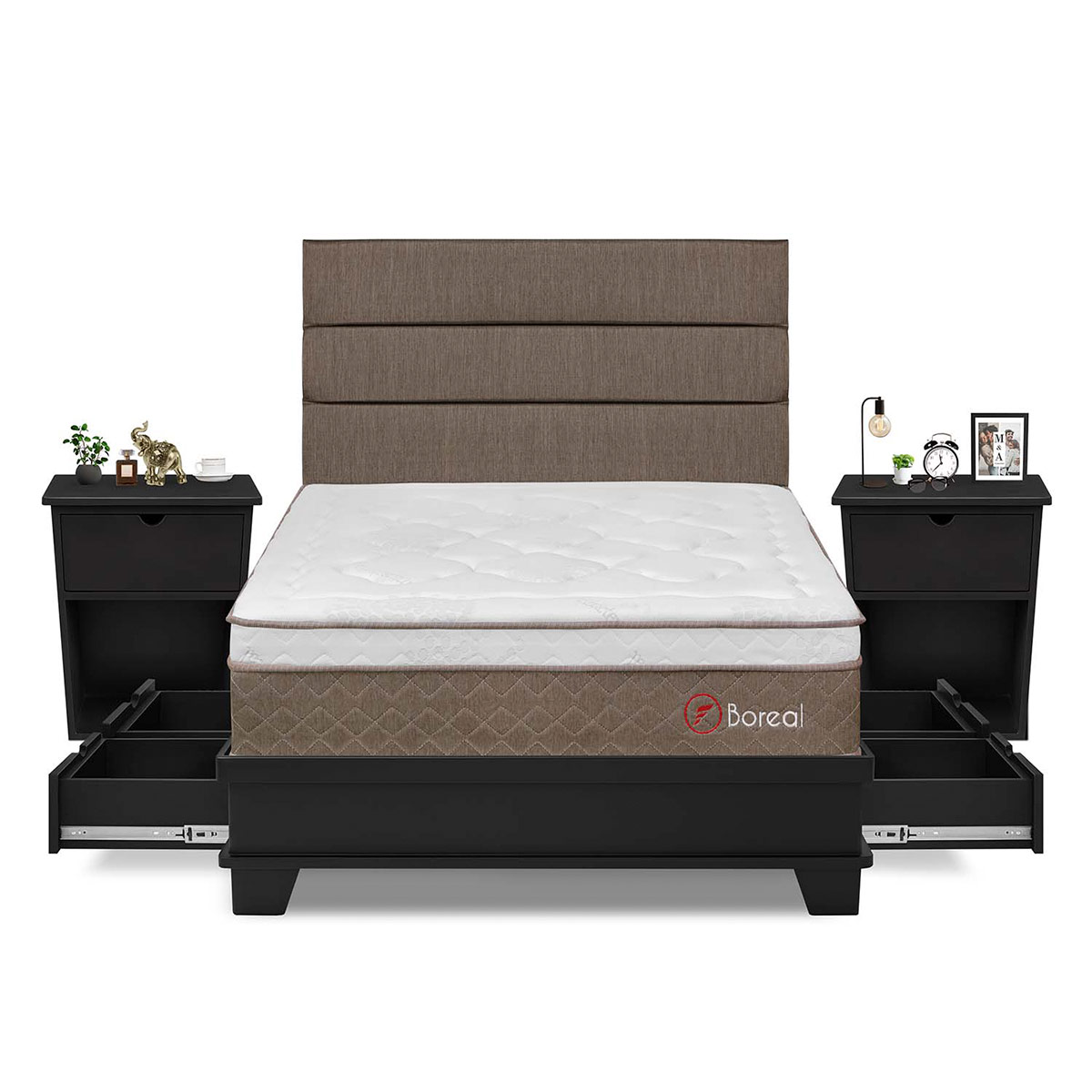 DORMITORIO CON CAJONES + VELADORES FORLI BOREAL 2 PLAZAS - 1