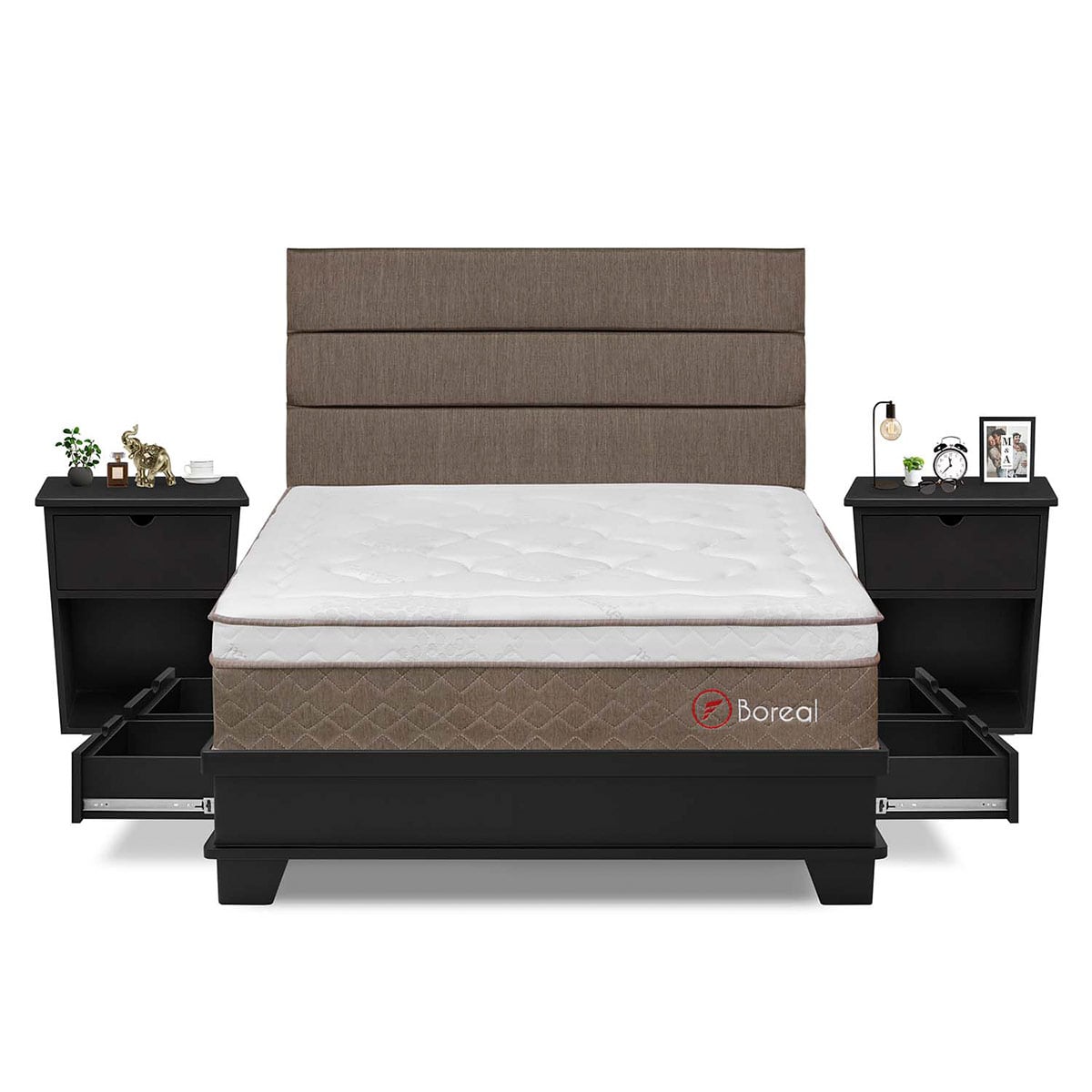 DORMITORIO CON CAJONES FORLI BOREAL QUEEN + VELADORES - 1