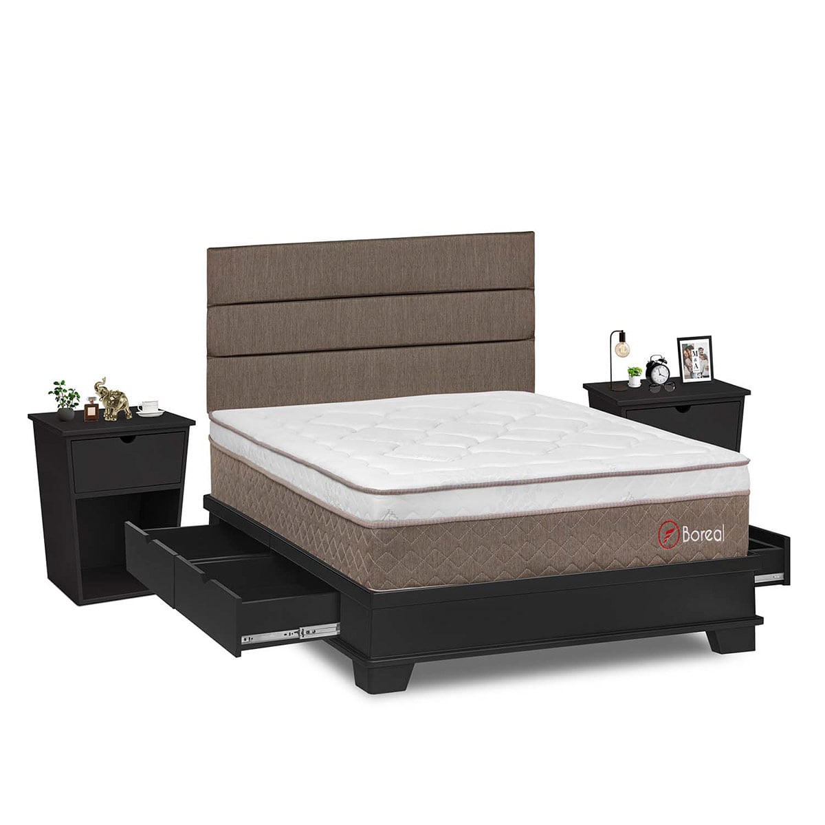 DORMITORIO CON CAJONES FORLI BOREAL QUEEN + VELADORES - 2