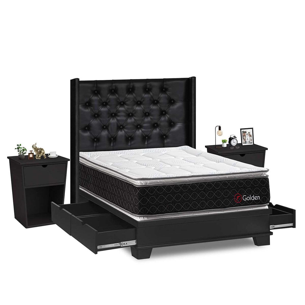 DORMITORIO CON CAJONES + VELADORES FORLI GOLDEN 2 PLAZAS - 2