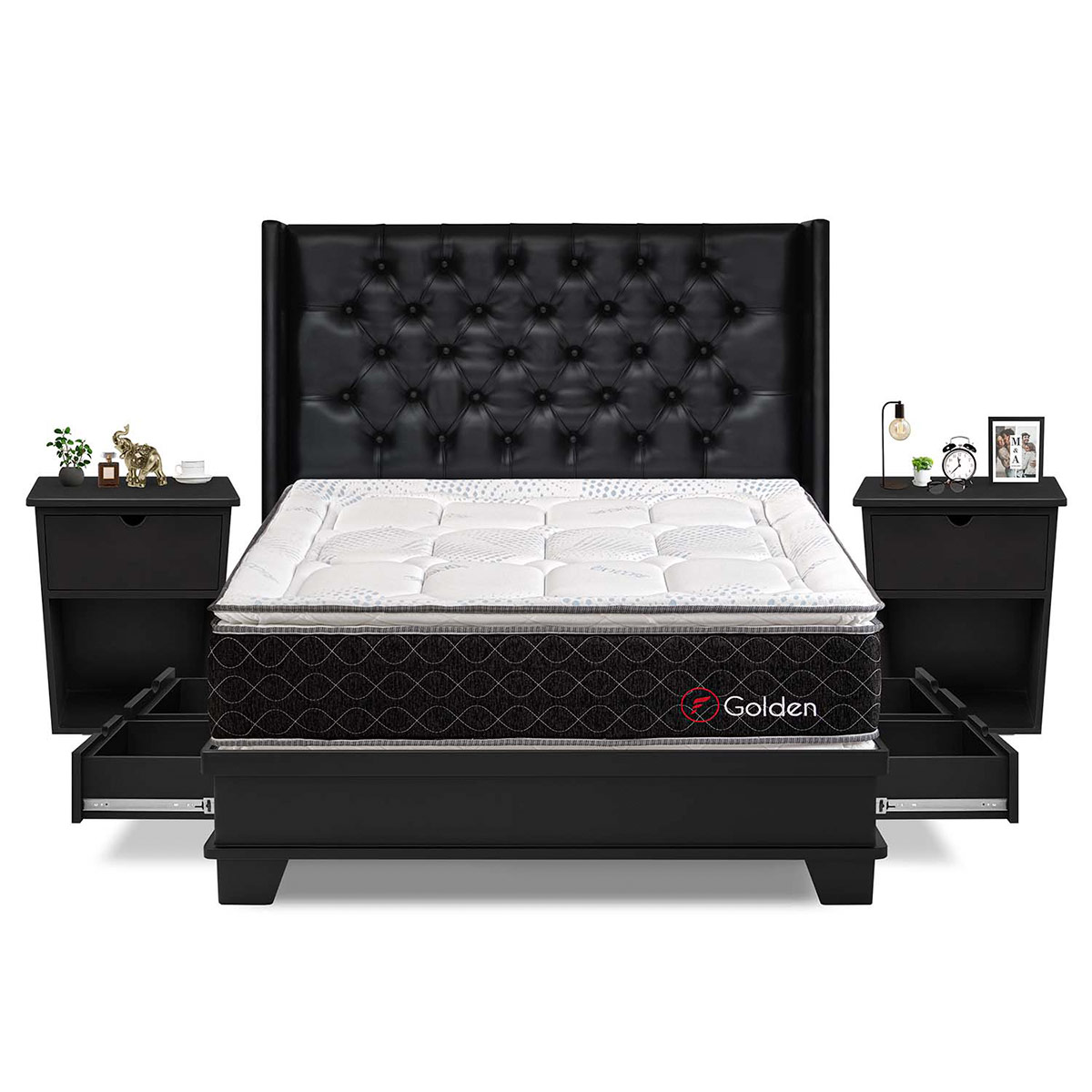 DORMITORIO CON CAJONES FORLI GOLDEN KING + VELADORES - 1