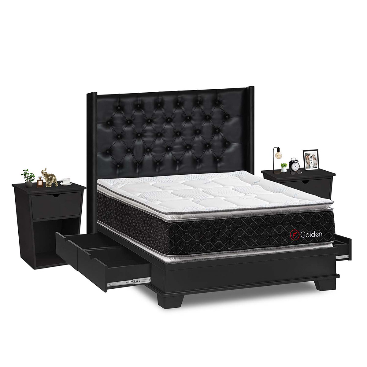 DORMITORIO CON CAJONES FORLI GOLDEN KING + VELADORES - 2