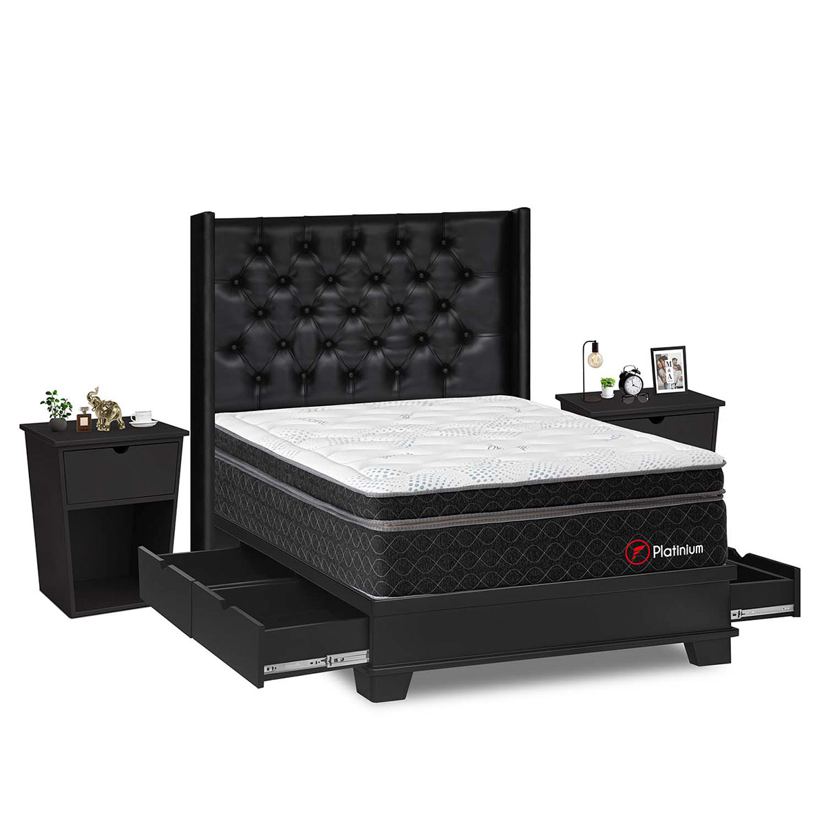 DORMITORIO CON CAJONES + VELADORES FORLI PLATINIUM 2 PLAZAS - 2