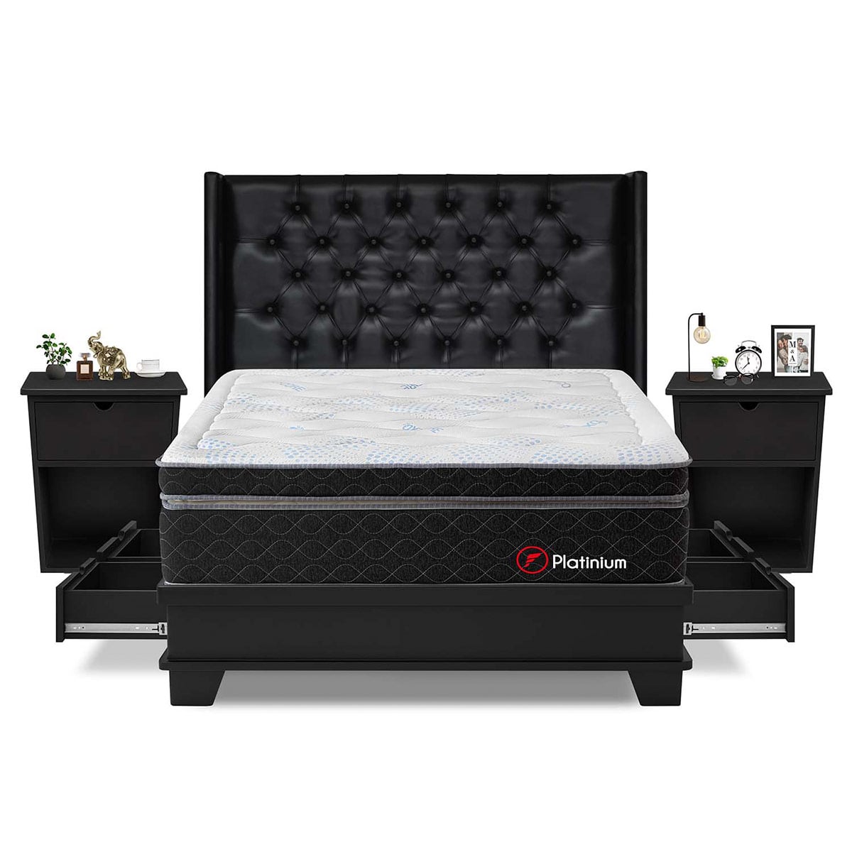 DORMITORIO CON CAJONES FORLI PLATINIUM QUEEN + VELADORES - 1