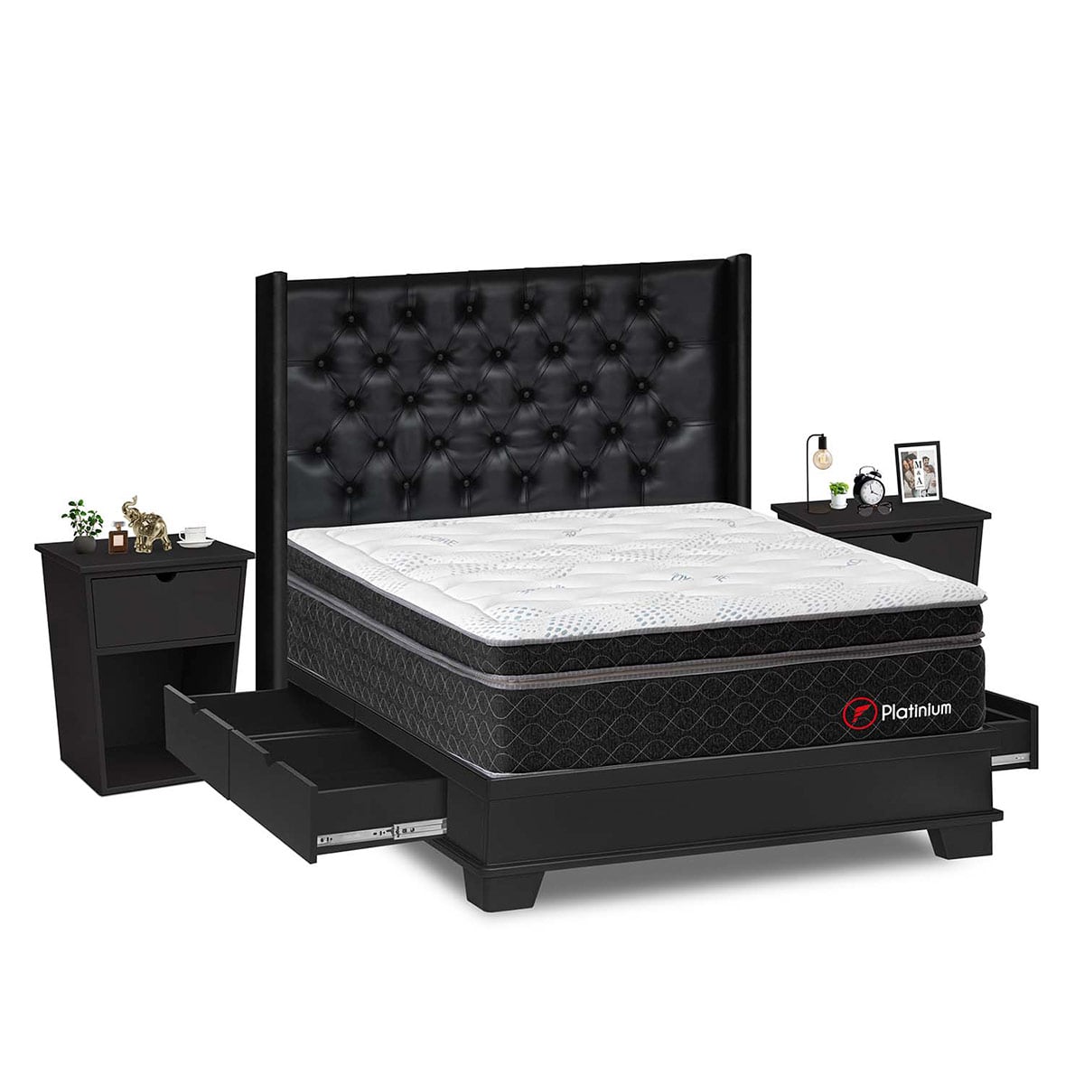DORMITORIO CON CAJONES FORLI PLATINIUM QUEEN + VELADORES - 2