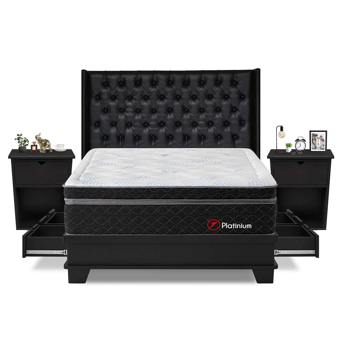 DORMITORIO CON CAJONES FORLI PLATINIUM KING + VELADORES - 1