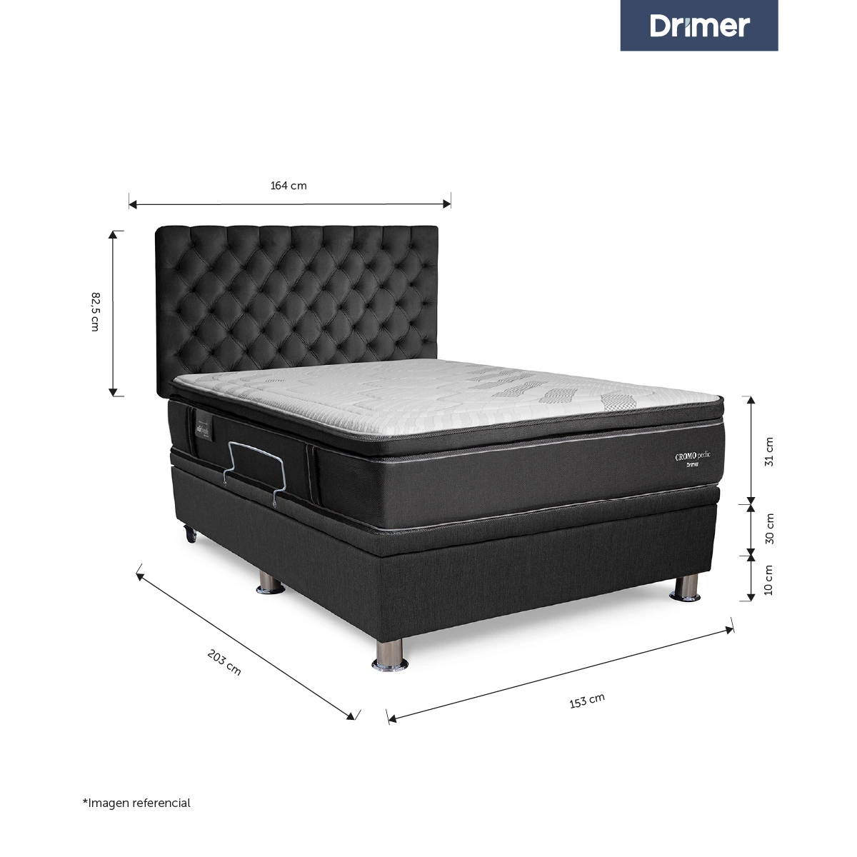 DORMITORIO BOXET DRIMER CROMOPEDIC QUEEN GRIS - 4