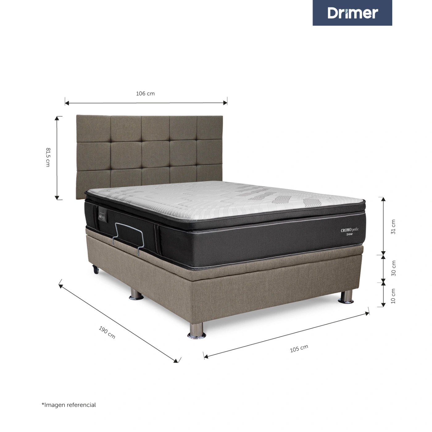DORMITORIO BOXET DRIMER CROMOPEDIC 1.5 PLAZAS GRIS - 4