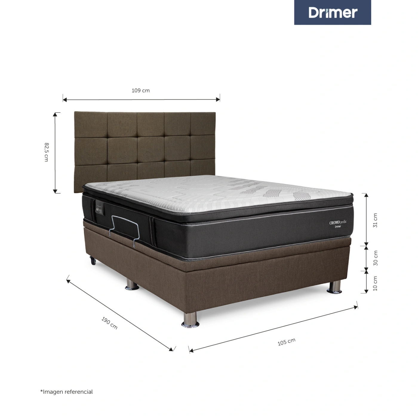 DORMITORIO BOXET DRIMER CROMOPEDIC 1.5 PLAZAS GRIS - 4