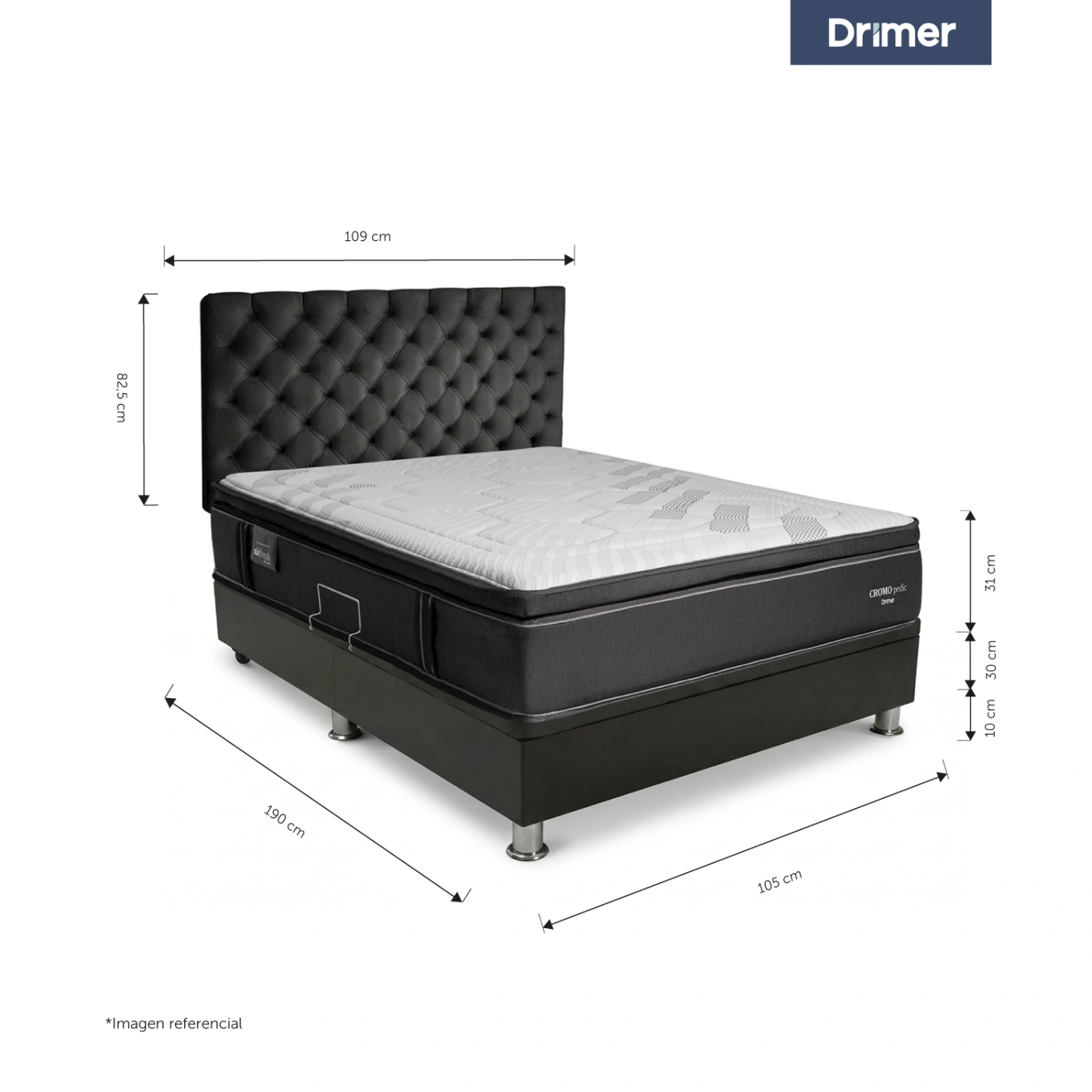 DORMITORIO BOXET DRIMER CROMOPEDIC 1.5 PLAZAS GRIS - 4
