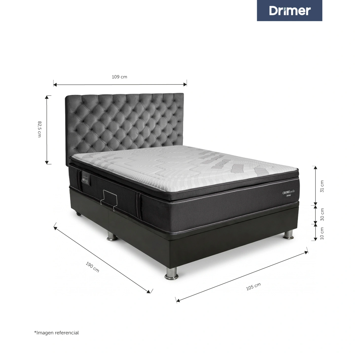 DORMITORIO BOXET DRIMER CROMOPEDIC 1.5 PLAZAS GRIS - 4
