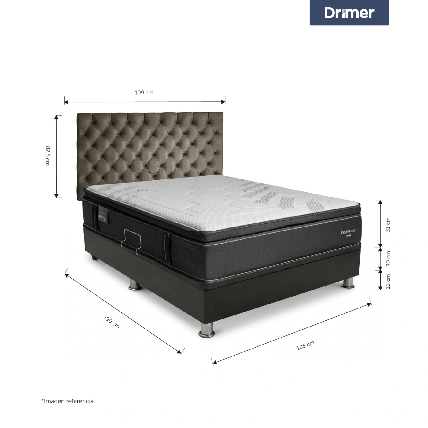 DORMITORIO BOXET DRIMER CROMOPEDIC 1.5 PLAZAS GRIS - 4
