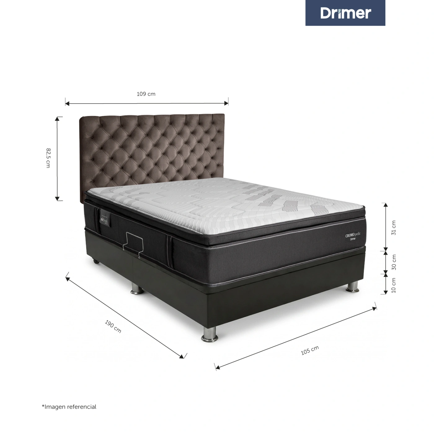 DORMITORIO BOXET DRIMER CROMOPEDIC 1.5 PLAZAS GRIS - 4