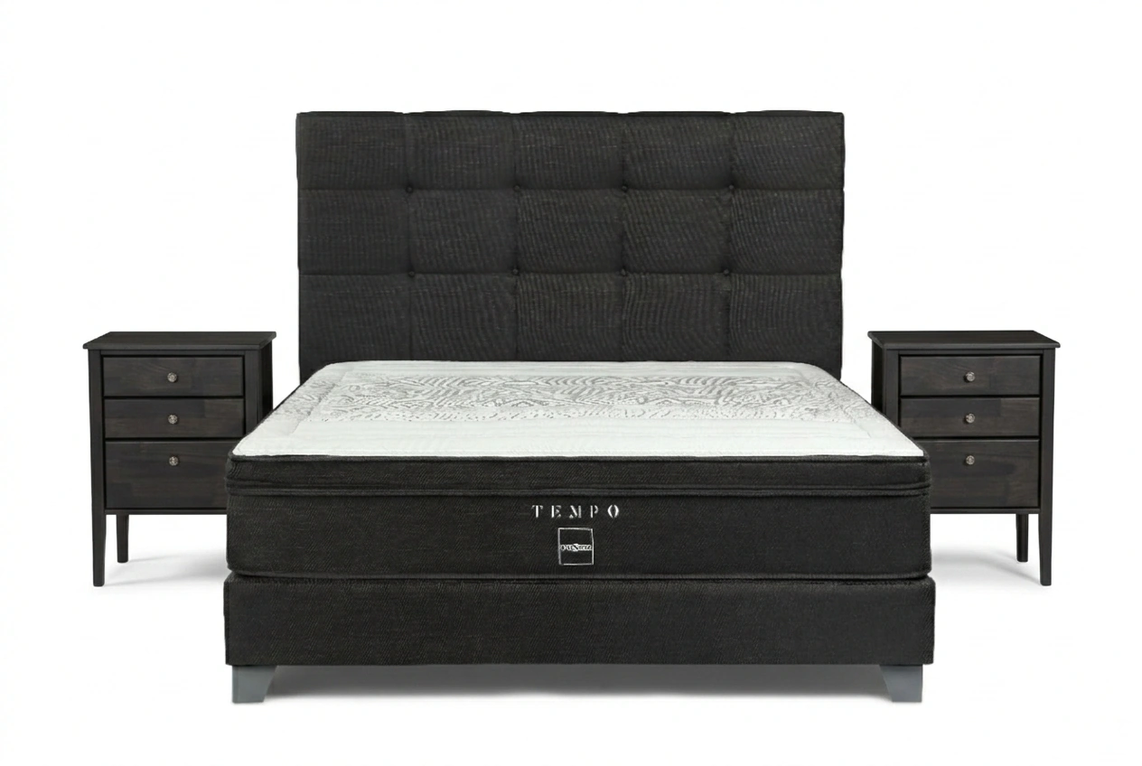 DORMITORIO ROSEN TEMPO QUEEN ISSEY GRAFITO + 2 VELADORES + 2 ALMOHADAS MEMORY MAX - 1