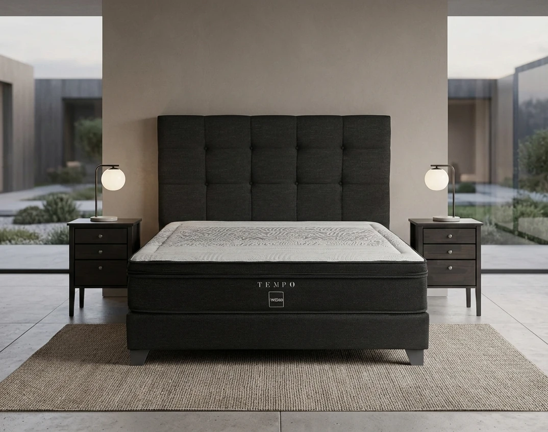 DORMITORIO ROSEN TEMPO QUEEN ISSEY GRAFITO + 2 VELADORES + 2 ALMOHADAS MEMORY MAX - 2