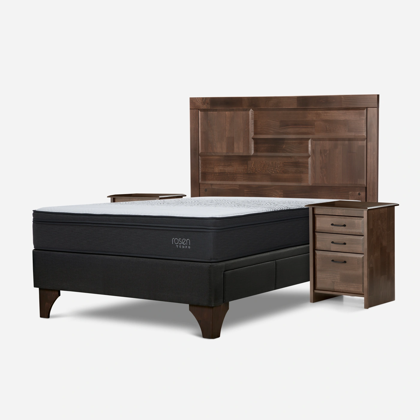 DORMITORIO EUROPEO CON CAJONES ROSEN TEMPO 2 PLAZAS DOLCE + 2 VELADORES - 1