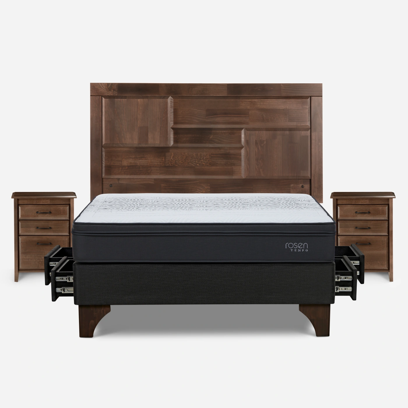 DORMITORIO EUROPEO CON CAJONES ROSEN TEMPO 2 PLAZAS DOLCE + 2 VELADORES - 2