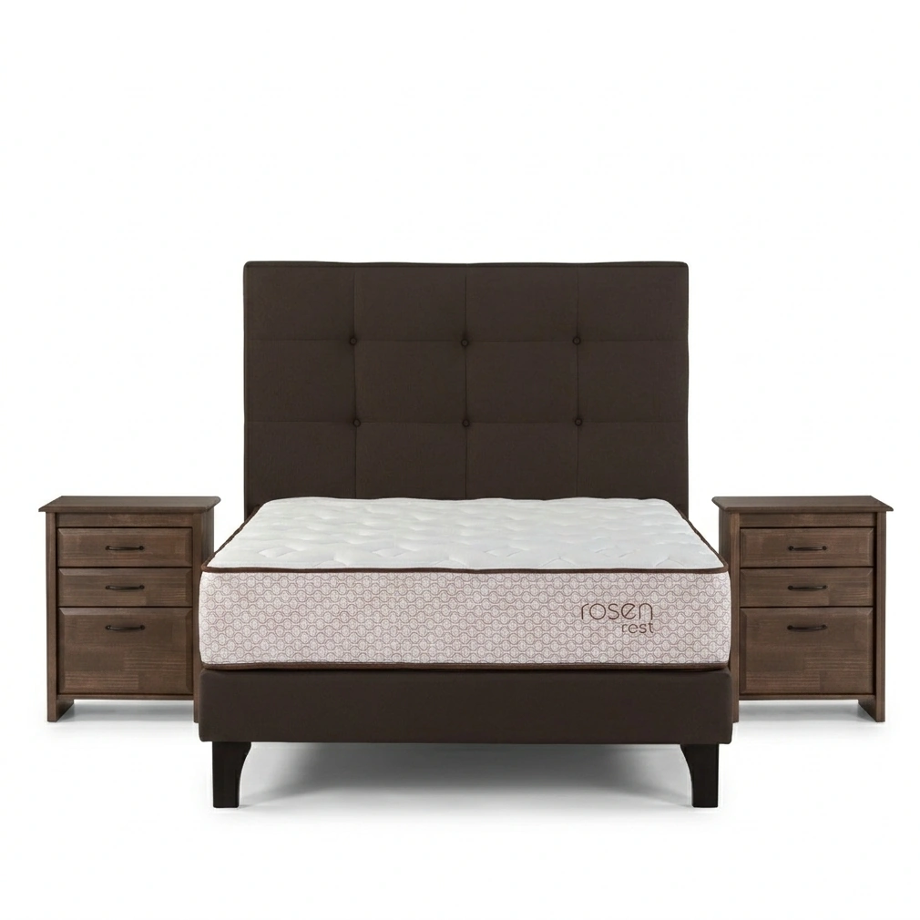 DORMITORIO EUROPEO ROSEN REST 2 PLAZAS ISSEY MOCCA + 2 VELADORES DOLCE - 1