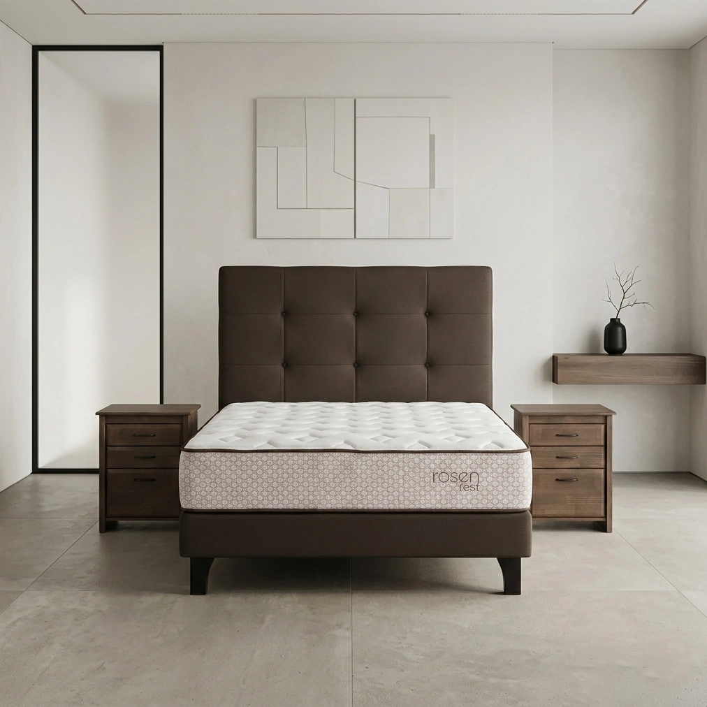 DORMITORIO EUROPEO ROSEN REST 2 PLAZAS ISSEY MOCCA + 2 VELADORES DOLCE - 2