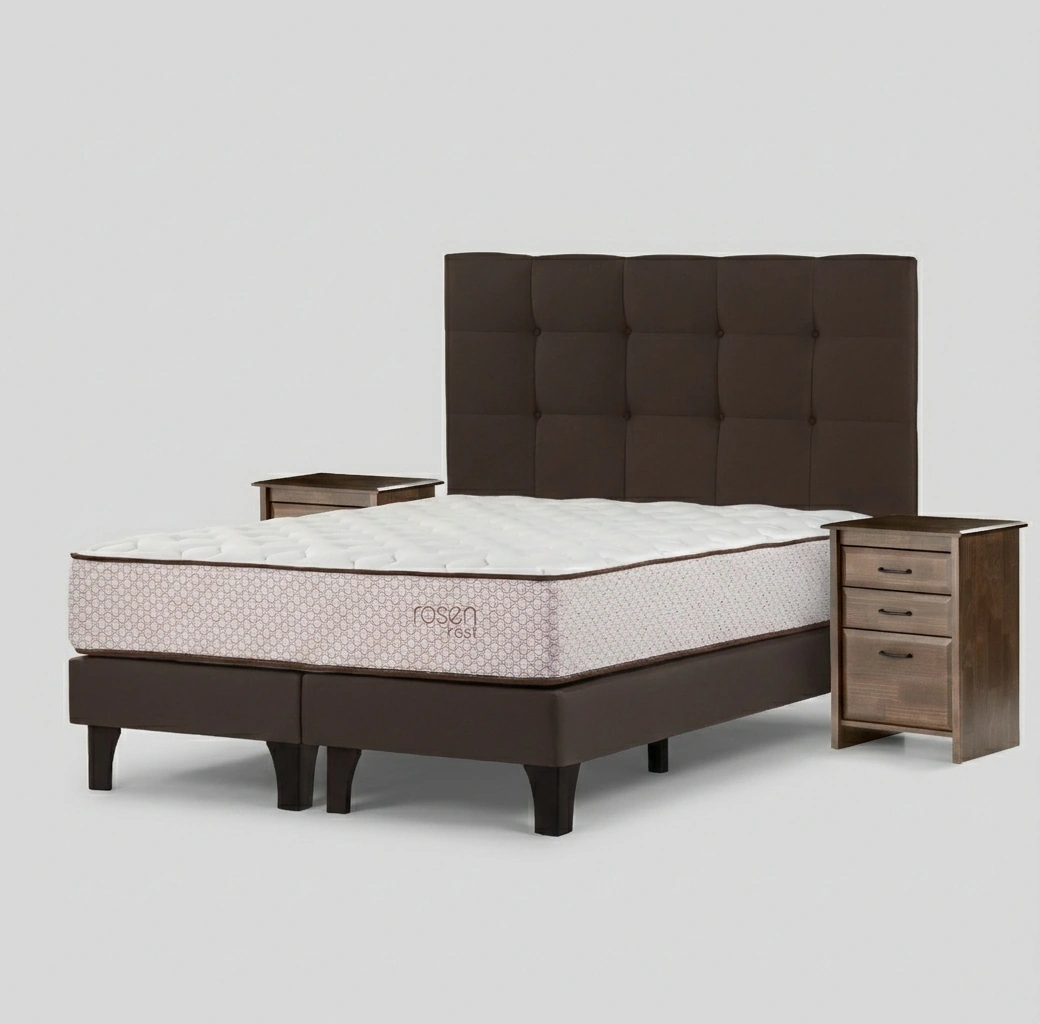DORMITORIO EUROPEO ROSEN REST QUEEN ISSEY MOCCA + 2 VELADORES DOLCE - 1