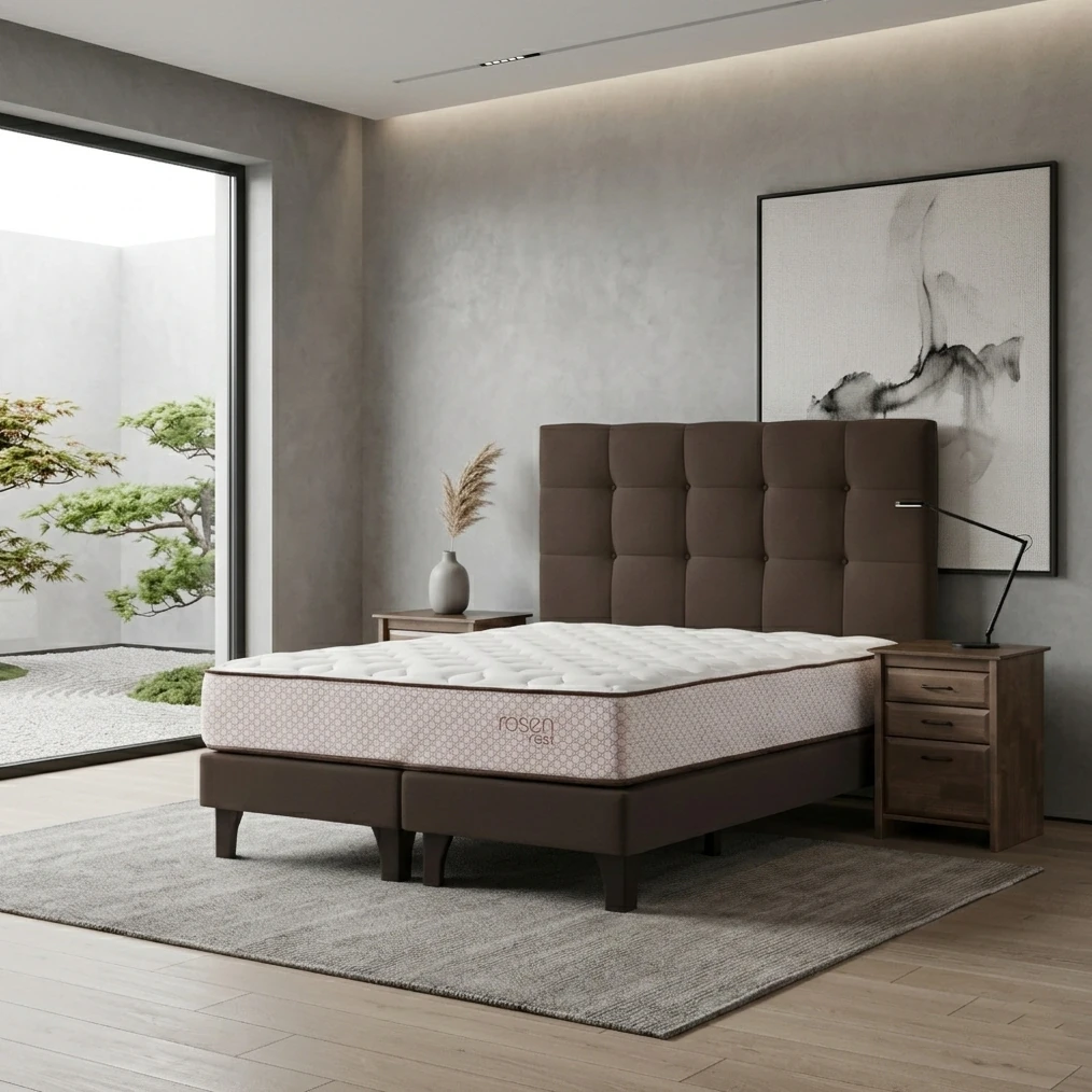 DORMITORIO EUROPEO ROSEN REST QUEEN ISSEY MOCCA + 2 VELADORES DOLCE - 2