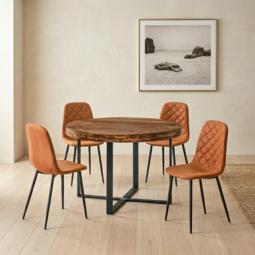 JUEGO DE COMEDOR RIPLEY HOME INDUSTRIAL 4 SILLAS MARRÓN - 1