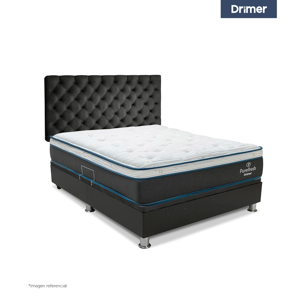 DORMITORIO BOXET DRIMER PUREFRESH LAQEUADA 2 PLAZAS CAPITONE GRIS OSCURO - 1
