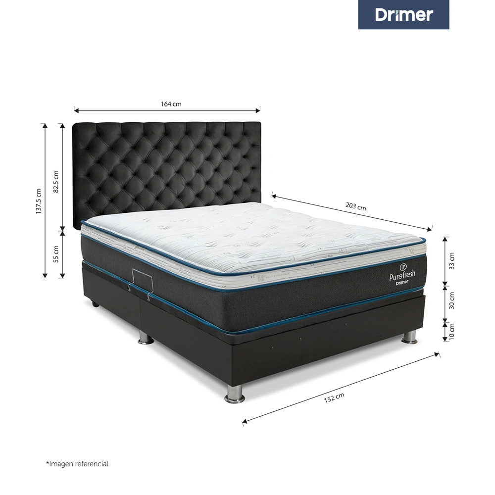 DORMITORIO BOXET DRIMER PUREFRESH LAQEUADA QUEEN CAPITONE GRIS OSCURO - 2