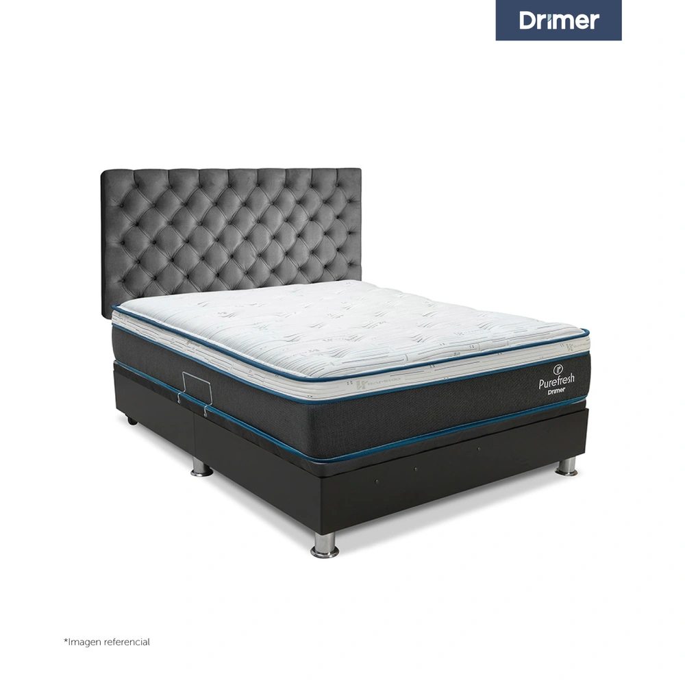 DORMITORIO BOXET DRIMER PUREFRESH LAQEUADA QUEEN CAPITONE GRIS PLATA - 1