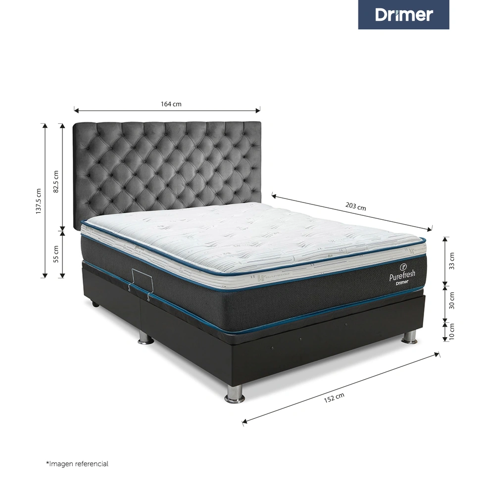 DORMITORIO BOXET DRIMER PUREFRESH LAQEUADA QUEEN CAPITONE GRIS PLATA - 2