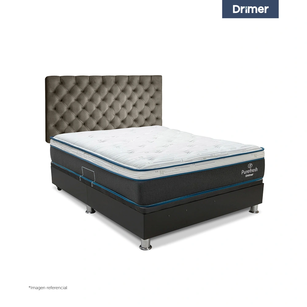 DORMITORIO BOXET DRIMER PUREFRESH LAQEUADA 1.5 PLAZAS CAPITONE BEIGE VIVID - 1