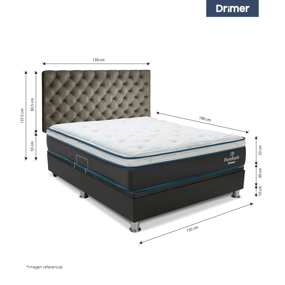 DORMITORIO BOXET DRIMER PUREFRESH LAQEUADA 2 PLAZAS CAPITONE BEIGE VIVID - 2