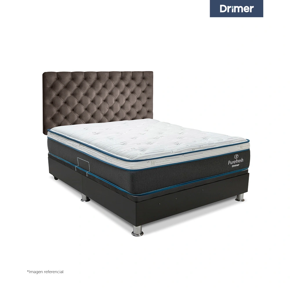 DORMITORIO BOXET DRIMER PUREFRESH LAQEUADA 2 PLAZAS CAPITONE MARRÓN - 1