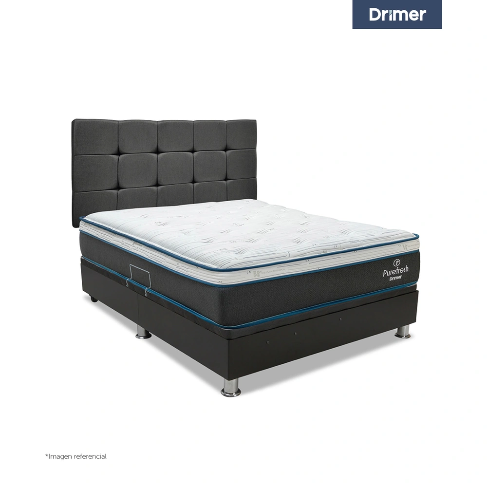 DORMITORIO BOXET DRIMER PUREFRESH LAQEUADA 1.5 PLAZAS CUADROS GRIS OSCURO - 1