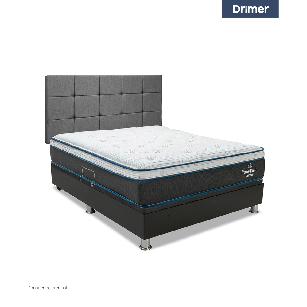 DORMITORIO BOXET DRIMER PUREFRESH LAQEUADA 1.5 PLAZAS CUADROS GRIS PLATA - 1