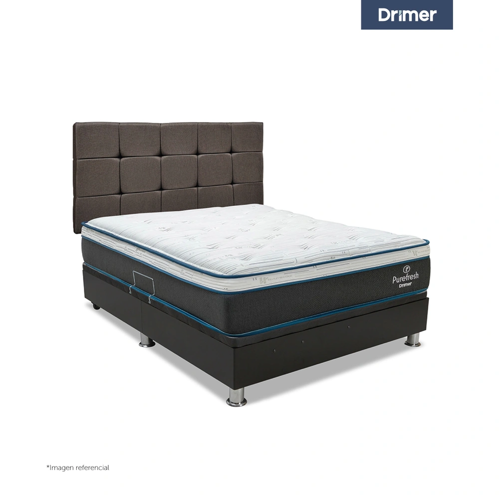 DORMITORIO BOXET DRIMER PUREFRESH LAQEUADA 1.5 PLAZAS CUADROS MARRÓN - 1