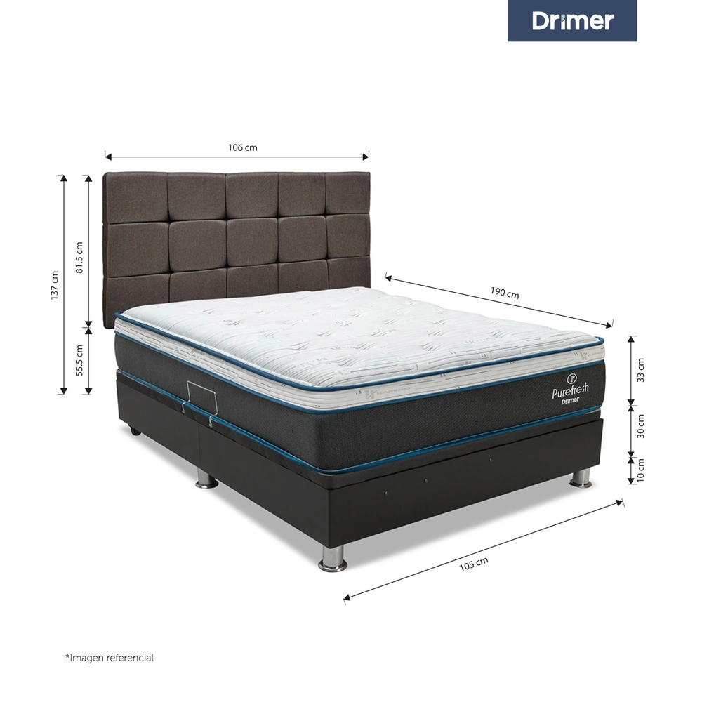 DORMITORIO BOXET DRIMER PUREFRESH LAQEUADA 1.5 PLAZAS CUADROS MARRÓN - 2