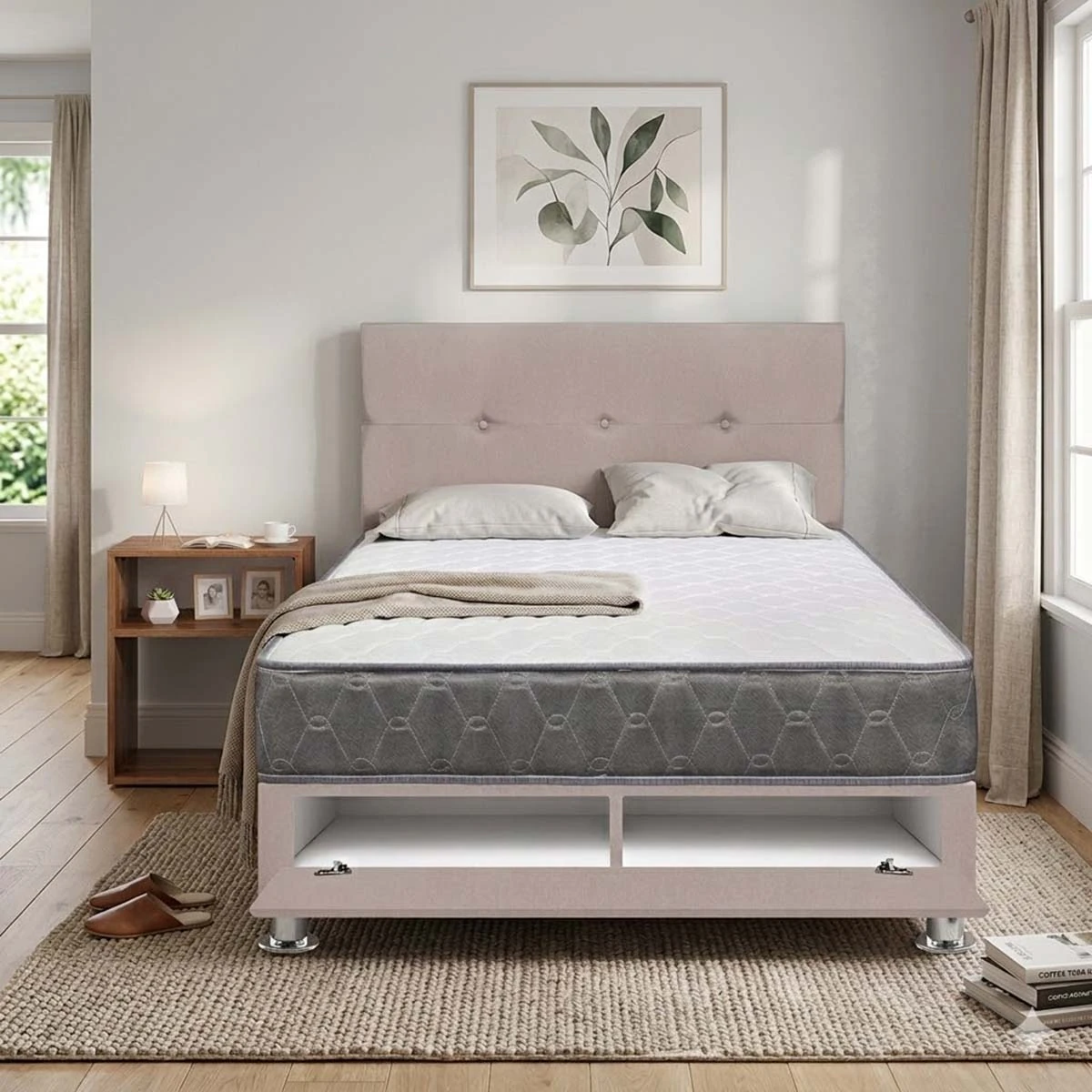 DORMITORIO SABANERA FORLI ACQUA 2 PLAZAS BEIGE + VELADOR TURIN CARAMELO - 2