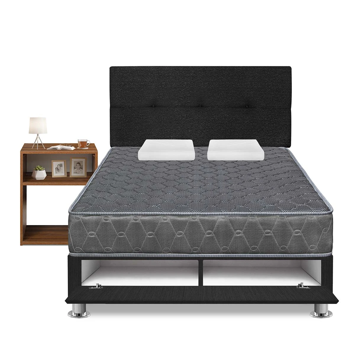 DORMITORIO SABANERA FORLI ACQUA 2 PLAZAS GRIS + VELADOR TURIN CARAMELO - 1