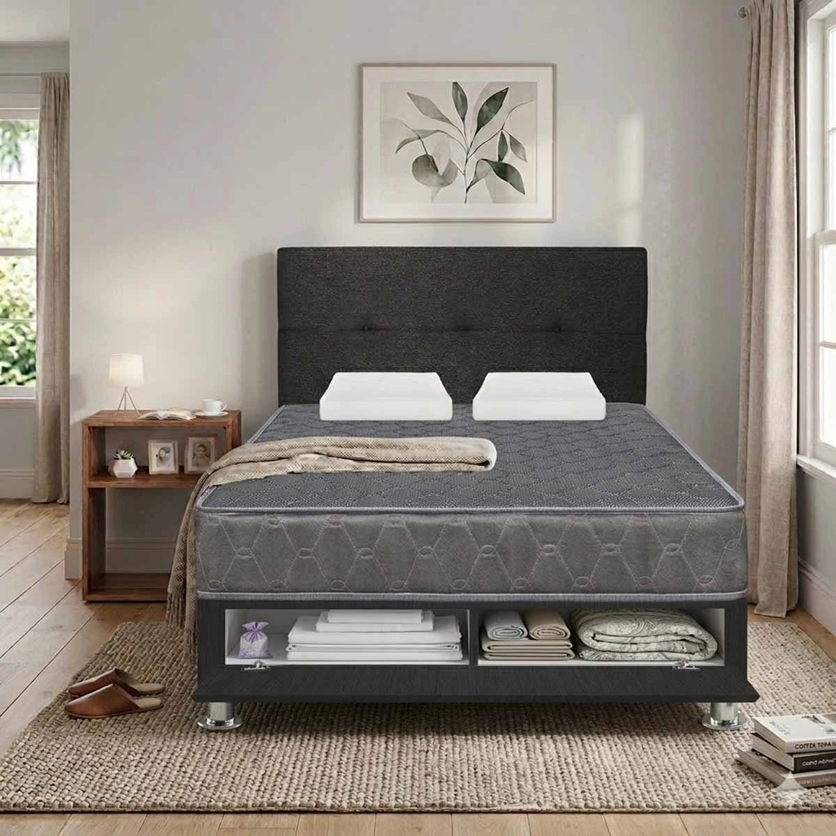 DORMITORIO SABANERA FORLI ACQUA 2 PLAZAS GRIS + VELADOR TURIN CARAMELO - 2