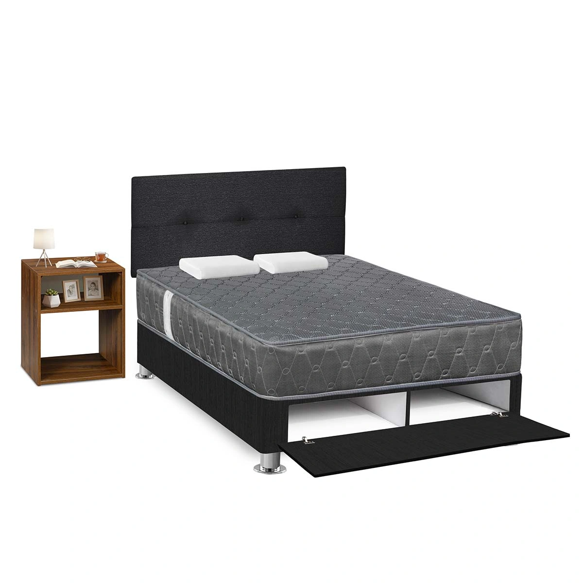 DORMITORIO SABANERA FORLI ACQUA 2 PLAZAS GRIS + VELADOR TURIN CARAMELO - 3
