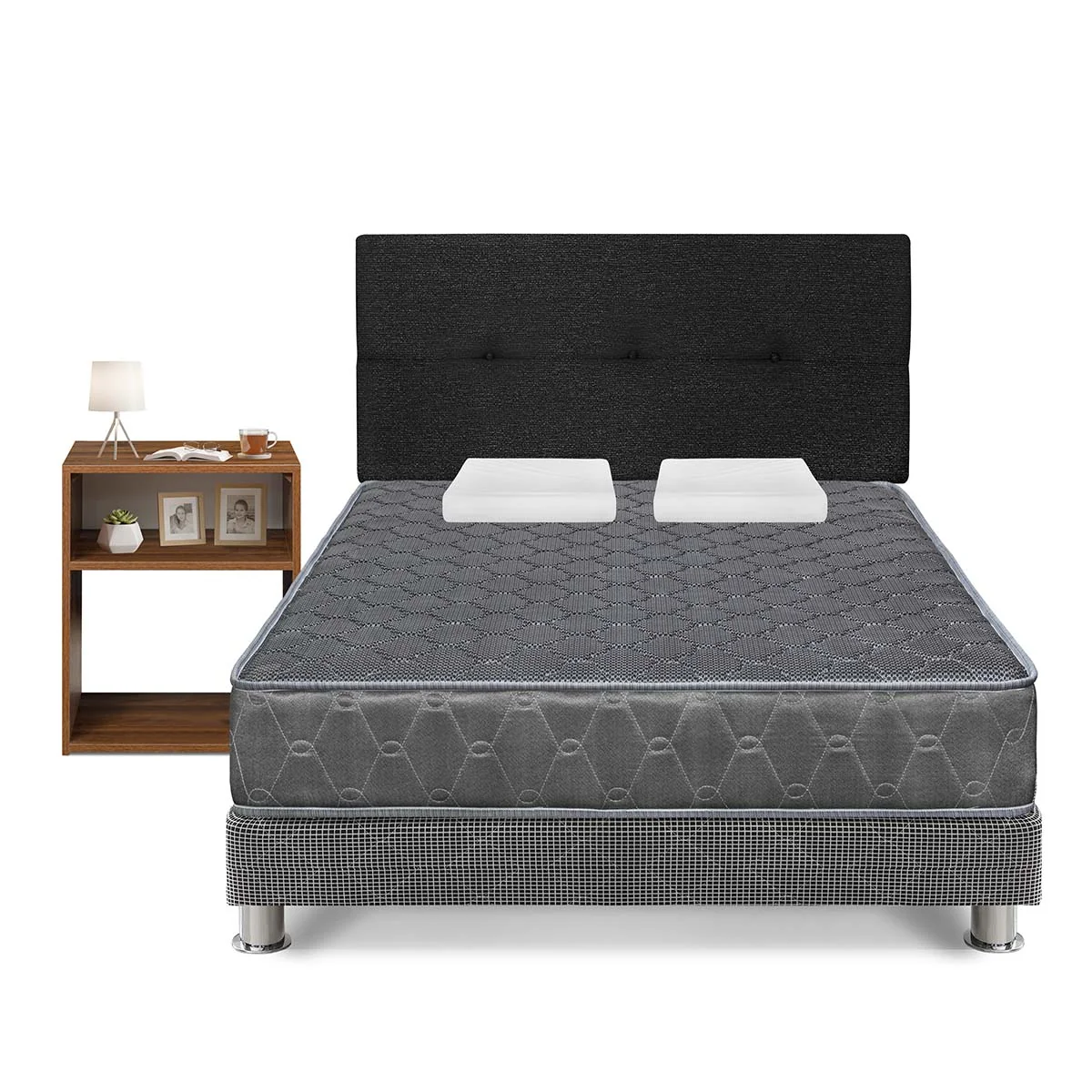 DORMITORIO FORLI ACQUA 2 PLAZAS GRIS + VELADOR TURIN CARAMELO - 1