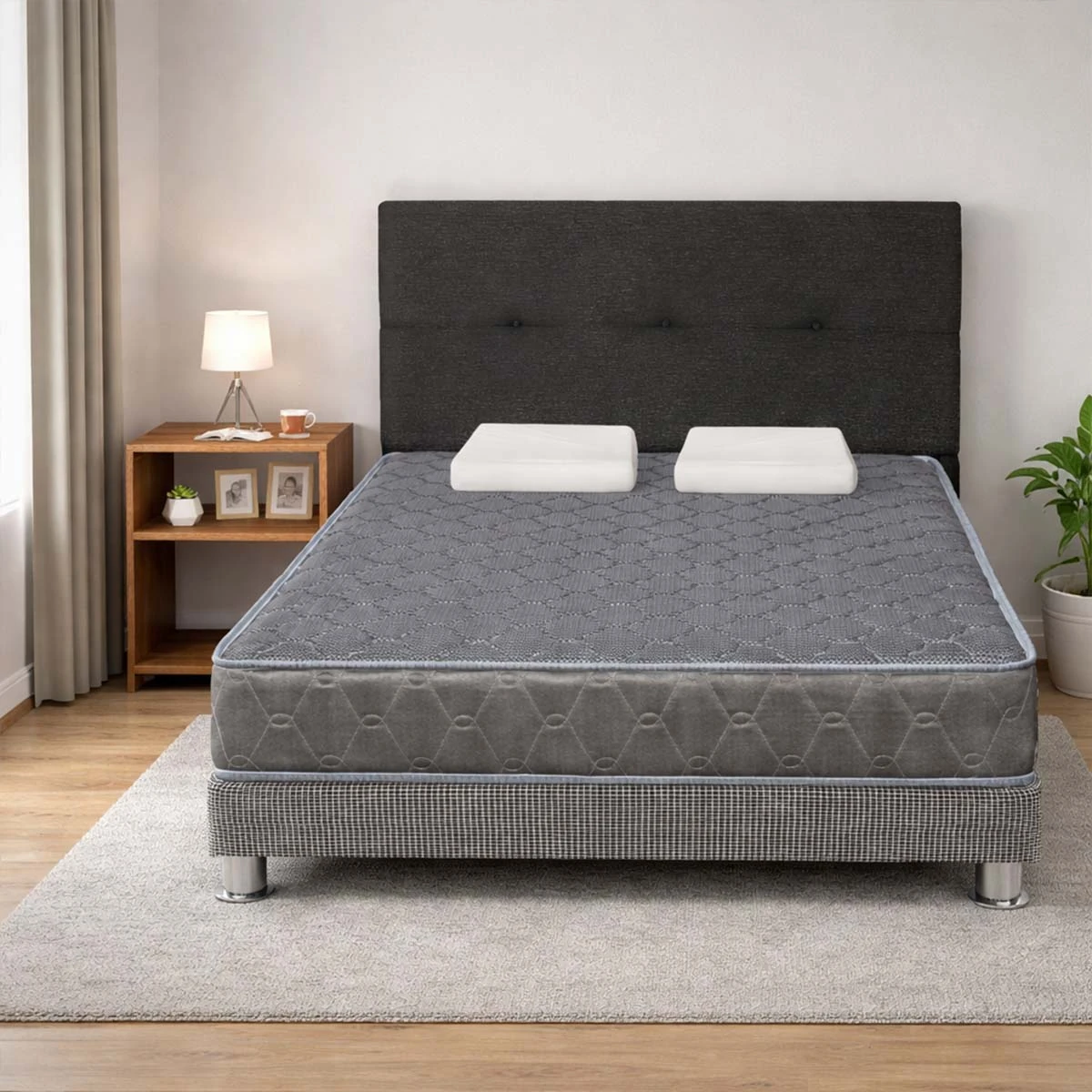 DORMITORIO FORLI ACQUA 2 PLAZAS GRIS + VELADOR TURIN CARAMELO - 2